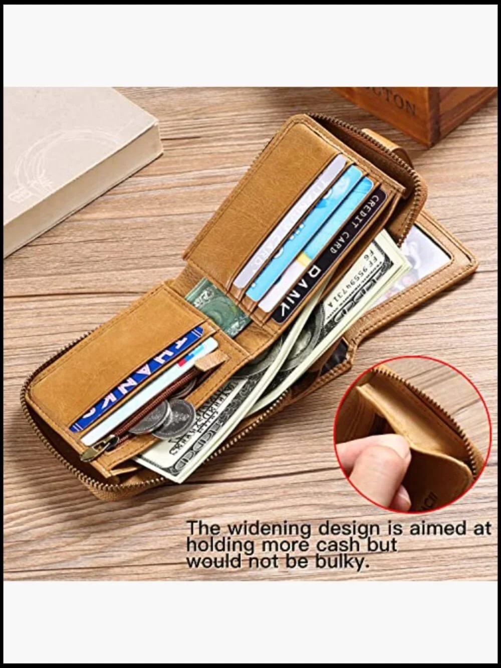 Genuine Leather RFID Blocking Zipper Wallet Large Capacity with Coin Pocket and